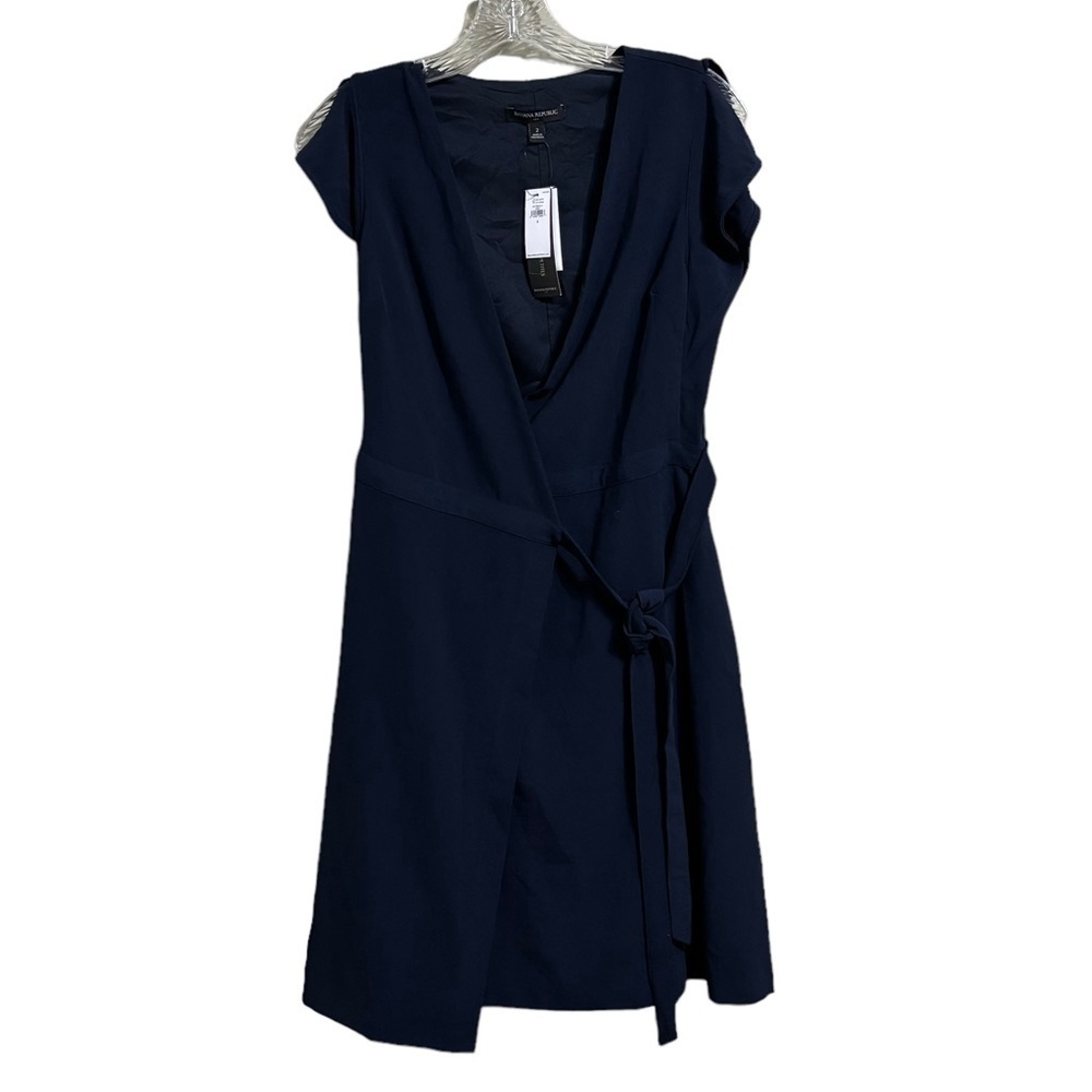 New Banana Republic Sz 2 A Line Dress Womens Blue V Neck Wrap